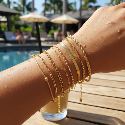 Non Tarnish Stainless Steel Bracelet Stackable for Women, Thin Herribone Chain Bracelet Waterproof Gold Plated Jewelry